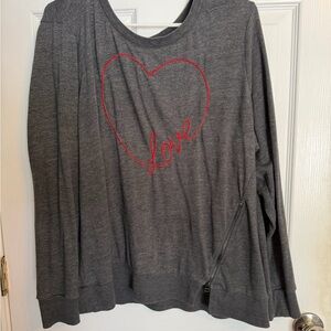 torrid Gray Pullover with Red Heart Stitching sweater long sleeve shirt